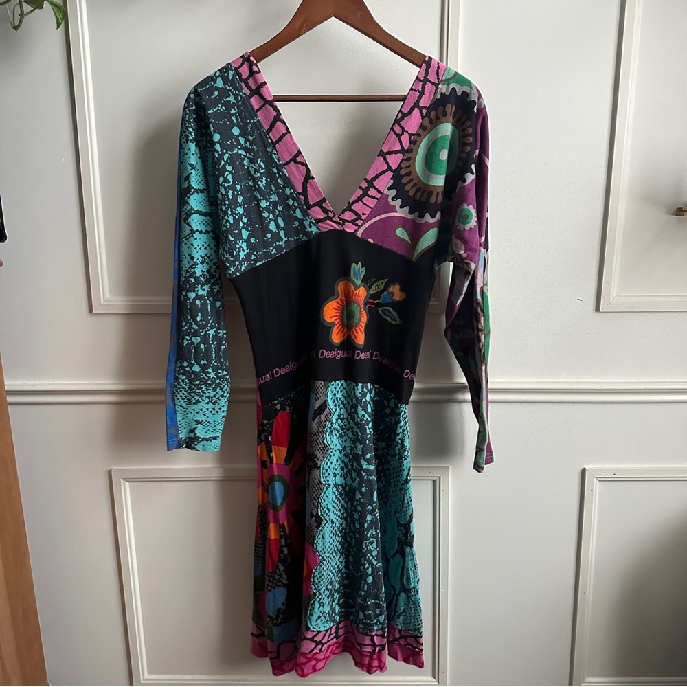 Desigual Colorful V-Neck Midi Dress